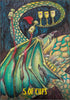 A vibrant illustration from the Ravyness Drakon Tarot by Schiffer Publishing, Ltd. depicts the 5 of Cups: a yellow-green snake with red accents, three upright cups, two spilled cups, and “5 of Cups” in yellow at the bottom—perfect for self-awareness readings.