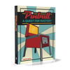 Book cover for Pinball by Schiffer Publishing, Ltd. shows an illustrated red pinball machine with yellow lights on a teal and beige radiating background—a vibrant visual introduction to pinball mastery and essential techniques.