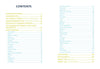 The Higher Self Oracle by Schiffer Publishing, Ltd. features a table of contents with blue section titles and yellow page numbers, covering acknowledgments, intro, spreads, techniques, card messages, conclusion, references, author & illustrator bios.
