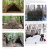 A collage of lean-to survival shelters, some with debris or snow, built using bushcraft skills from "Core Bushcraft" by Schiffer Publishing, Ltd., showcases essential outdoor survival techniques.