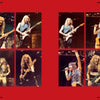 Eight photos of rock band members performing with guitars and vocals, set against a red backdrop with a black border, capture the electrifying energy celebrated in "Hallowed By Their Name: The Unofficial Iron Maiden Bible" by Schiffer Publishing, Ltd.
