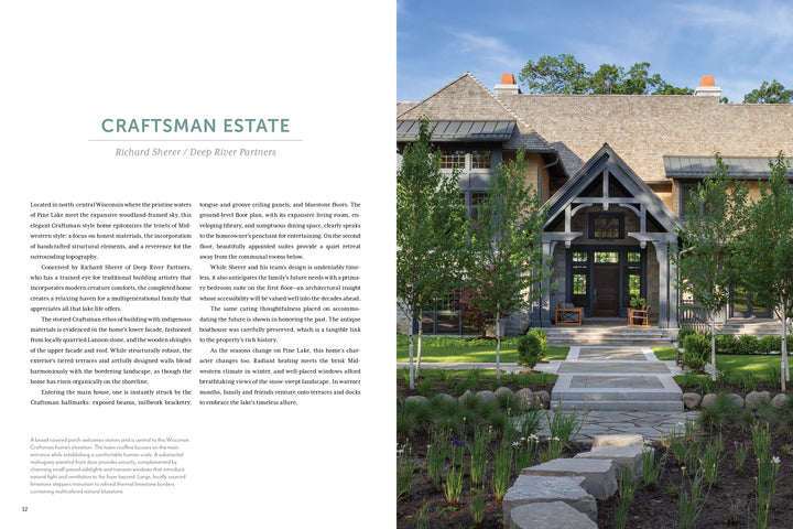 Schiffer Publishing, Ltd.’s “Midwest Home” showcases a Craftsman-style house with wood and stone exterior, gabled roof, and wide porch—ideal inspiration for residential design projects.