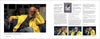 A bearded man in a yellow jacket sits on a blue couch, hand on forehead, holding glasses. Opposite, text and photos from Edward Gorey interviews highlight his unique documentary session in "Memento Gorey" by Schiffer Publishing, Ltd.