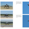 Schiffer Publishing, Ltd.'s F-35 Lightning II two-page spread features five images: three of the modern jet fighter on the runway (front/side views) and two in flight, plus text on its advanced features.