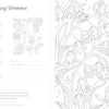 The Wild & Whimsical Woodland Coloring Book by Schiffer Publishing, Ltd. features black-and-white mushroom-themed pages with flower swatches, a materials list section, a mushroom quote, and woodland creatures among mushrooms and leafy plants.