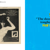 On the left, a vintage black-and-white magazine ad depicts a woman in sunglasses and a sleeveless top, while the right-hand page features a bold blue background, a large yellow 5, and the words: “The decade finally toughens up. PUB ROCK.” This striking promotional artwork from Punk and New Wave Record Ads by Schiffer Publishing, Ltd. captures the bold energy that punk and new wave brought to music graphic design.