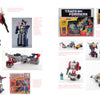 A two-page spread from Schiffer Publishing, Ltd.'s "Unofficial Guide to Vintage Transformers" displays boxed and unboxed 1986 Transformers figures, vehicles, vibrant packaging, and descriptive captions beside each collectible.