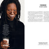 Whoopi Goldberg grins with a Milk Mustache, holding a glass of milk. Wearing glasses and dark clothing, she stars in this iconic Schiffer Publishing, Ltd. ad. “got milk?” appears below with her witty foreword on the right page.