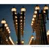 Rows of glowing vintage-style street lamps at dusk, an iconic Los Angeles landmark from the Schiffer Publishing, Ltd. book Los Angeles.