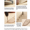 Making Leather Knife Sheaths - Volume 1 by Schiffer Publishing, Ltd. features step-by-step photo guides for marking, cutting, and stitching a leather knife sheath, plus punching angled belt loop holes. Text instructions explain key leatherworking techniques.