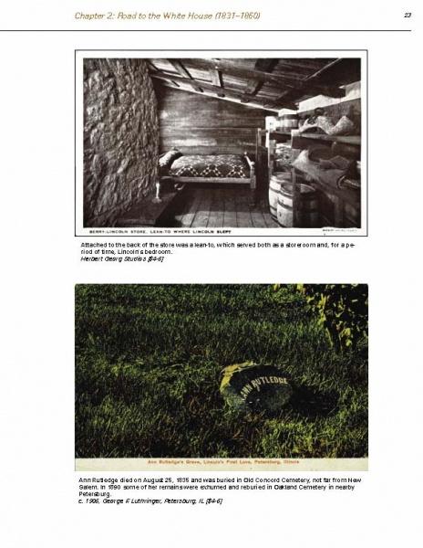 A black-and-white photo of a log cabin interior and a color photo of Ann Rutledge’s grave, featured in Schiffer Publishing, Ltd.'s "Abraham Lincoln," reveal connections to American history.