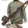 The book "Bayonets of the First World War" by Schiffer Publishing, Ltd. showcases bayonets ideal for identification, alongside a Russian infantry uniform, Mosin-Nagant rifle, cap, shirt, ammunition pouch, and helmet on a white background.