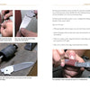 Liner Lock Knives by Schiffer Publishing, Ltd. offers a step-by-step guide with detailed instructions and close-up photos for grinding, sanding, and crafting blades throughout the folding knife making process.