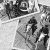 Two black-and-white photos from "Cavalry Divisions of the Waffen-SS" by Schiffer Publishing, Ltd. show German soldiers on horseback with gear in 1941 East Prussia, preparing for a WWII campaign. The images appear slightly tilted.