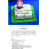Cakes For All Occasions by Schiffer Publishing, Ltd. features an open book-shaped cake with a green graduation cap, an owl figure, and 'Congratulations Graduate' in green icing, beautifully presented on a white plate with a blue backdrop.