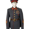 The book "World War II Parade Uniforms of the Soviet Union • Vol.2" by Schiffer Publishing, Ltd. showcases Soviet gray parade uniforms with red accents, gold buttons, medals, peaked caps, and brown leather belts from the Sinclair Collection.