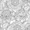 “Bloom” by Schiffer Publishing, Ltd. features an intricate black and white floral pattern with detailed flowers and mandala-inspired designs—ideal for coloring book fans or anyone who loves nature-themed illustrations.