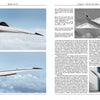 A book spread from Schiffer Publishing, Ltd. features photos of the Tupolev Tu‑144 in flight and as a display model, with text detailing its design, development, and significance in supersonic commercial aviation.