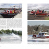 A collage of a fire engine, showcasing tools and equipment featured in "American Fireboats" by Schiffer Publishing, Ltd., also used in marine firefighting.