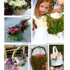 A collage features Schiffer Publishing, Ltd.’s “Bridal Flowers”: flower baskets and a girl in a white dress holding a moss-covered floral basket, showcasing decorative baskets with flowers, ribbons, and greenery—ideal for DIY wedding arrangements.
