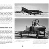 A black-and-white magazine spread showcases two McDonnell-Douglas F-4C/RF-4C Phantom II jets on a runway, detailing their history with Spanish forces and a "Retirement of the TK.1" section. Published by Schiffer Publishing, Ltd.