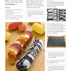 Two rolled-up patchwork knitting needle cases sit by yellow yarn. Above, Schiffer Publishing, Ltd.’s "Free-Form Patchwork Techniques" shows step-by-step photos and instructions for making the cases with strip piecing.