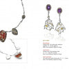A jewelry catalog spread from "Art Jewelry Today 4" by Schiffer Publishing, Ltd. displays silverwork necklaces, earrings, rings, and a locket with gemstones on a white background; designer info appears on the left.