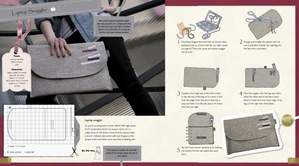 Bags for Fashionistas by Schiffer Publishing, Ltd. offers an illustrated, step-by-step guide to crafting a sleek gray felt laptop sleeve with ribbon loops, complete with materials, pattern, and sewing tips inspired by DIY handbags.