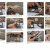 A step-by-step photo guide in Schiffer Publishing, Ltd.’s "Scroll Saw Pictures, 2nd Edition" shows hands assembling a wooden mountain scene puzzle using scroll saw patterns, from arranging pieces to gluing and finishing.
