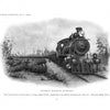 A black-and-white illustration from "Baldwin Locomotives" by Schiffer Publishing, Ltd. shows a V 499 steam locomotive built by Baldwin traveling on rural tracks with trees in the background.