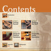 Table of contents page for "How to Build a Flatiron Skiff" by Schiffer Publishing, Ltd., showing chapter titles, page numbers, and images of skiff construction and tools on a wood-patterned background with orange accents.