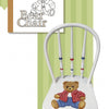 In "Creating Decorative Chairs for Children" by Schiffer Publishing, Ltd., a white wooden chair with a hand-painted teddy bear in red plaid and blue jeans pops against a green striped wall, adding playful charm to any child's room.