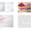 A two-page spread from Schiffer Publishing’s "Fire and Light" art book shows step-by-step painting of a beach scene with a thatched umbrella and chairs, highlighting color theory through reference photos, sketches, stages, and text.