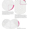 A page from "Combining Rug Hooking & Braiding" by Schiffer Publishing, Ltd. displays spiral, oval, and heart braided rug center diagrams with pink-highlighted taper placement areas and clear text instructions for rug braiding enthusiasts.