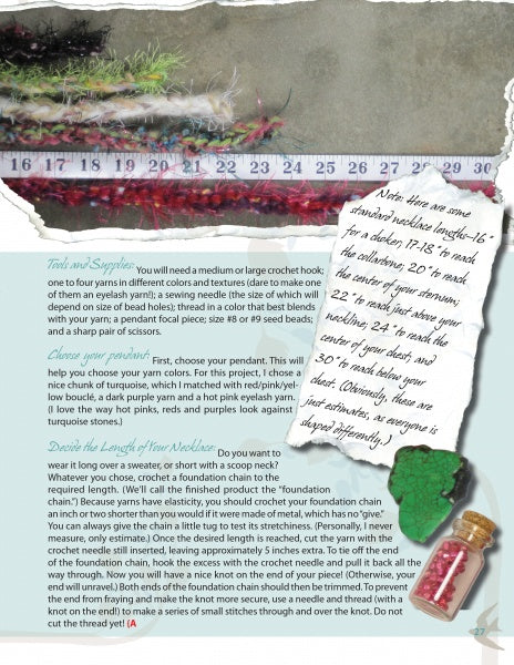 A vibrant craft arrangement features yarn, beads, a ruler, a crochet hook, and more—perfect for exploring fiber and beaded jewelry, inspired by "Felt, Fiber, and Stone" from Schiffer Publishing, Ltd.