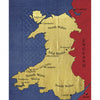 The cover of "Amish Quilts and the Welsh Connection" (Schiffer Publishing, Ltd.) features a stylized map of Wales and England in gold and red, with labeled regions and key cities Cardiff and Lampeter, known for their role in Welsh quilt history.