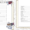 Two pages from Schiffer Publishing, Ltd.’s "Bags for Fashionistas" show the table of contents with sewing-themed illustrations—scissors, thread, and machines—along the borders. DIY handbag chapters and page numbers are listed in neat columns.