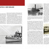 Two pages from "American Fireboats" by Schiffer Publishing, Ltd. showcase New England’s maritime history with text and black-and-white photos of fireboats, tugboats, and harbor ships, each image accompanied by informative captions about their roles and dates.