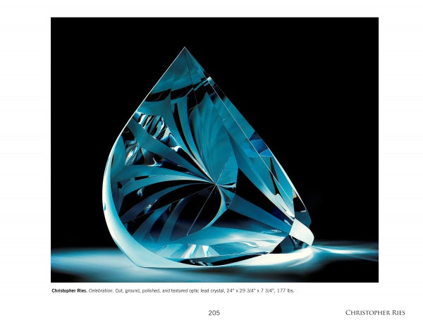 Art Glass Today" by Schiffer Publishing, Ltd. showcases stunning contemporary glass art, like intricately cut teardrop sculptures with swirling patterns that reflect blue and white light—highlighting modern artists’ remarkable craftsmanship.