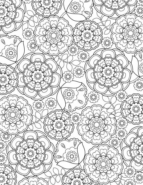 BLOOM" by Schiffer Publishing, Ltd. showcases a dense black-and-white floral pattern with detailed, overlapping flowers and leaves—ideal for coloring books or decorative projects.
