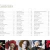 The table of contents in *The Art of the Contemporary Doll* by Schiffer Publishing, Ltd. lists authors and page numbers in two columns; below are four artistic dolls with expressive faces and elaborate costumes in green, red, blue, and red headpieces.