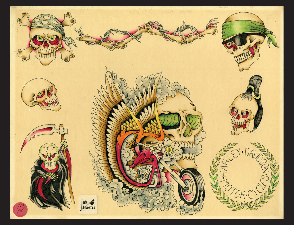 Skull Girl & Filigree Original Tattoo Art Painting Graffiti Art OOAK | eBay